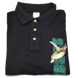 Wyland’s Luxury Soaring Sea Turtle Polo Shirt – Black Pique