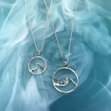 Whale Tail Wave Necklace with Cresting Wave & Setting Sun