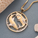 Australian Great White Sharks Coin Necklace Rhodium & 14K Gold Plated