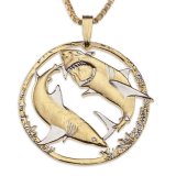 Australian Great White Sharks Coin Necklace Rhodium & 14K Gold Plated