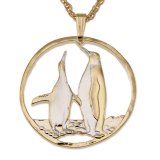 Exclusive Falkland Penguins Coin Necklace Rhodium & 14K Gold Plated