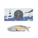 Fish Motif 3-in-1 Wine and Bottle Opener – Natural or Black Wood