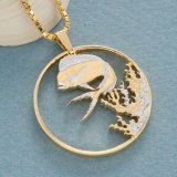 Mahi Mahi – Dolphin Fish Coin Necklace Plated with Rhodium & 14K Gold