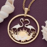 Exclusive Flamingo Sunrise Coin Necklace Rhodium & 14K Gold Plated