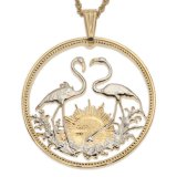 Exclusive Flamingo Sunrise Coin Necklace Rhodium & 14K Gold Plated