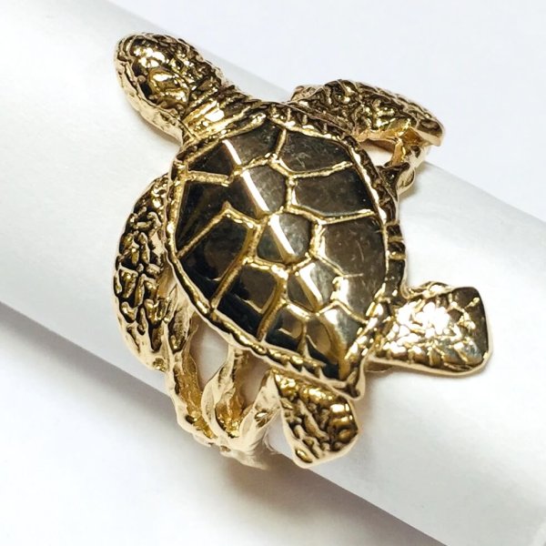 Gold Sea Turtle Ring in 14K gold with reef