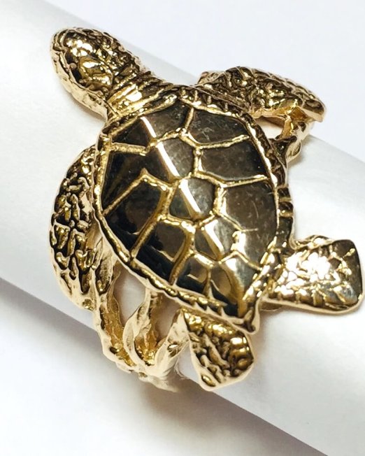 Gold Sea Turtle Ring in 14K gold with reef
