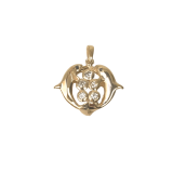 14K Gold Kissing Dolphins Pendant with 5-White Diamond “Bubbles”