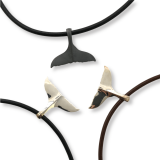 Leather Cord Necklace with Oxidized Retro Large Whale Tail