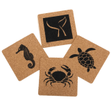 Four Ocean Themed Cork Coasters in Linen Pouch – Gift with Donation of