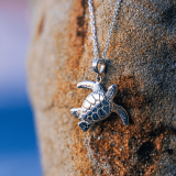 Wyland’s Sterling Silver Soaring Sea Turtle Necklace