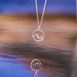 Whale Tail Wave Necklace with Cresting Wave & Setting Sun