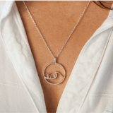 Whale Tail Wave Necklace with Cresting Wave & Setting Sun