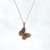 Sterling Silver + Hand Detailed Amber Monarch Butterfly Necklace