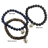 Bead Bracelet + Wyland’s Silver Sea Turtle – Blue Lapis, Coconut, or Lava