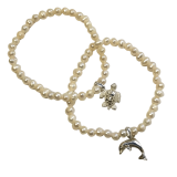 Dolphin or Sea Turtle + Stretch Freshwater Pearls Bracelet