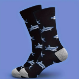 Black Socks + Blue Mako Shark Pattern – Contrast Heel & Toe – Men