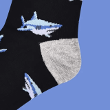 Black Socks + Blue Mako Shark Pattern – Contrast Heel & Toe – Men